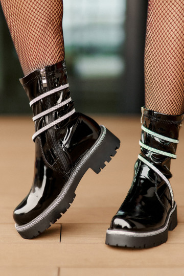 avec effet vernis Bottes Avec décoration couleur noire Kikizelle 2