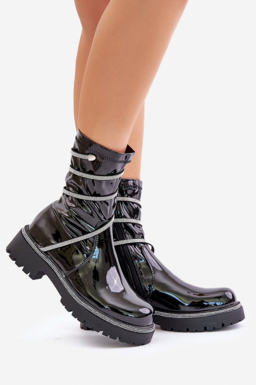 avec effet vernis Bottes Avec décoration couleur noire Kikizelle