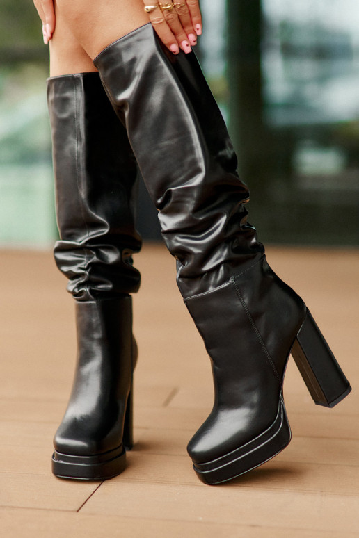 Ein überzeugendes Stilvollll Stiefel mit Absätzen und Plattform Mit Rüschen sich Zuarm laufen schZuarze Farbe Beridra