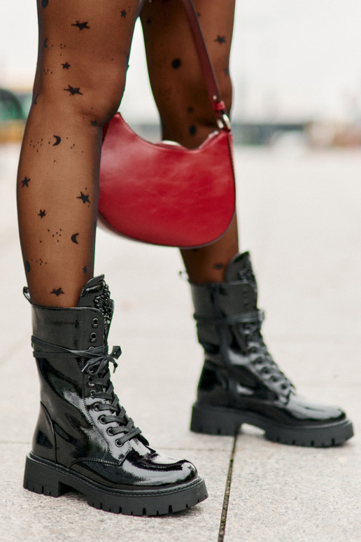 mit Lackeffekt sich Zuarm laufen Arbeitsstiefeletten mit Ornamenten schZuarze Farbe Kelilea mit Lackeffekt sich Zuarm laufen Arbeitsstiefeletten mit Ornamenten schZuarze Farbe Kelilea