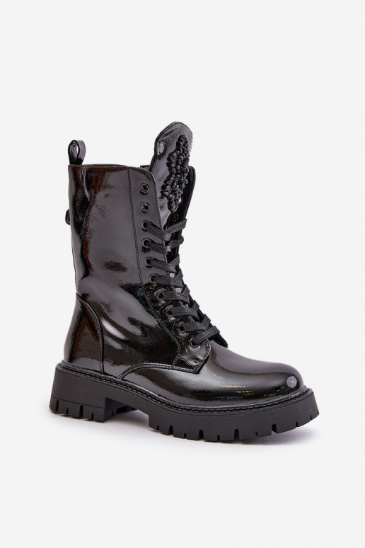 avec effet vernis réchauffer Bottines de travail avec des ornements couleur noire Kelilea avec effet vernis réchauffer Bottines de travail avec des ornements couleur noire Kelilea