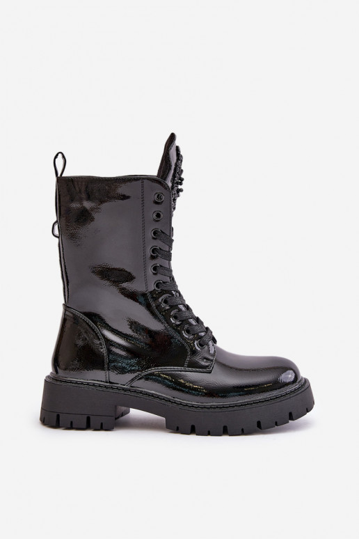 avec effet vernis réchauffer Bottines de travail avec des ornements couleur noire Kelilea avec effet vernis réchauffer Bottines de travail avec des ornements couleur noire Kelilea