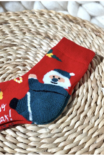 Puéril Noël Chaussettes en coton Avec le Père Noël couleur rouge 2