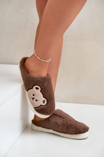 Fiorinella bruine pantoffels met teddybeerbont