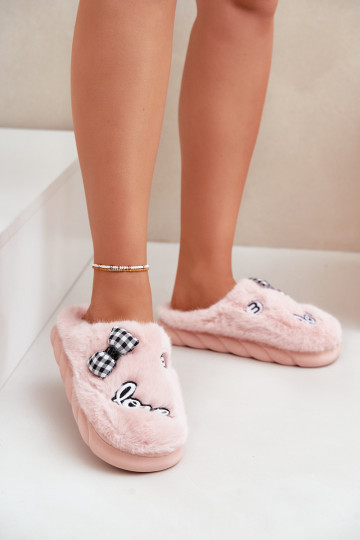 met bont Slippers Dames met toepassingen I Kokardką roze Linnorelia 2