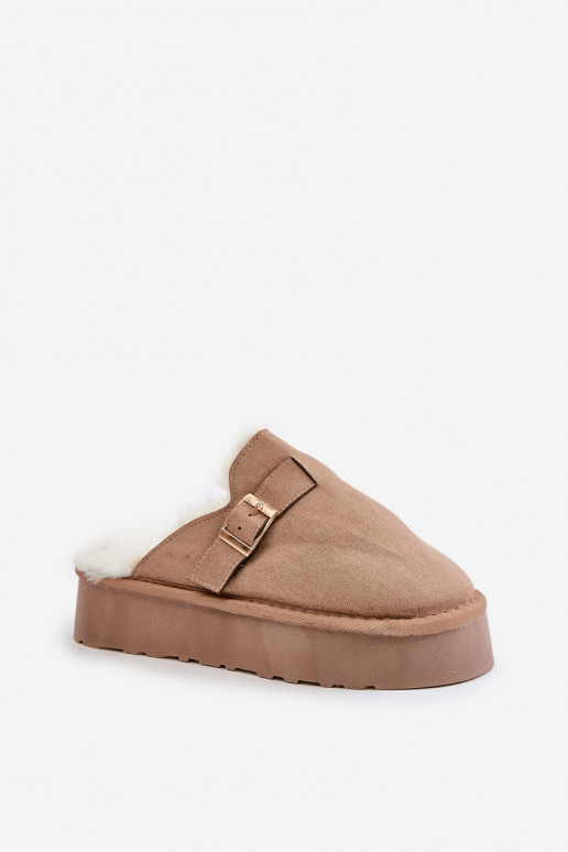 Slippers Dames Op dikke zool met bont I met gespen beige Linneola