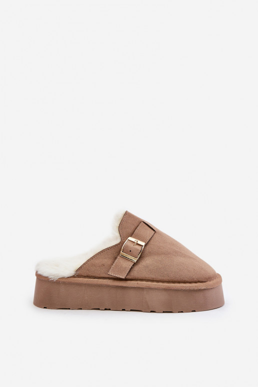Slippers Dames Op dikke zool met bont I met gespen beige Linneola