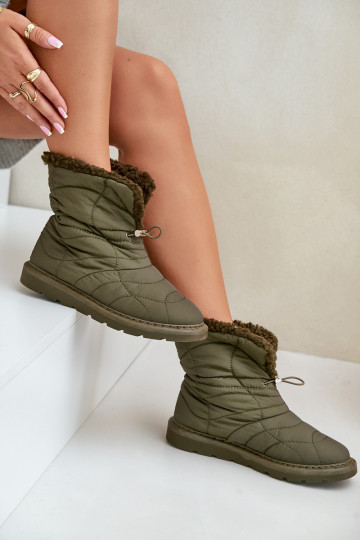SneeuIn laarzen Dames met trekkoord opInarmen met bont erin Typu Baranek kaki kleuren Vamidra