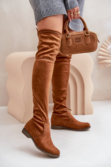 bottes avec des talons larges au-dessus du genou Z en daim écologiqueu marron Linnithia 2