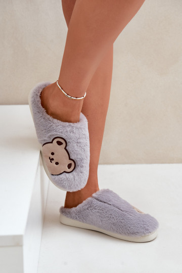 Slippers Dames met bont Met Beer grijs Fiorinella