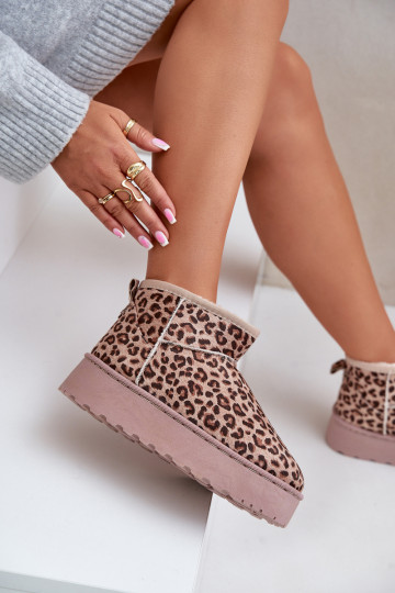 Bottes de neige Féminin avec des motifs en fourrure de léopard avec une plateforme réchauffer avec de la fourrure à l intérieur  2