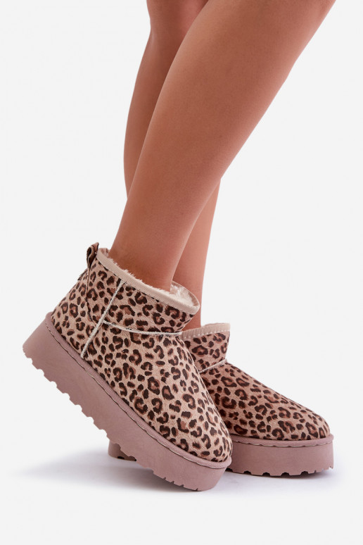 Schneestiefel Feminin mit Leopardenfellmuster mit einer Plattform sich Zuarm laufen mit Fell innen braune Farbe Xamella