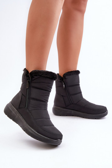 Bottes de neige Féminin avec fermetures éclair avec un manteau de fourrure couleur noire Dritane