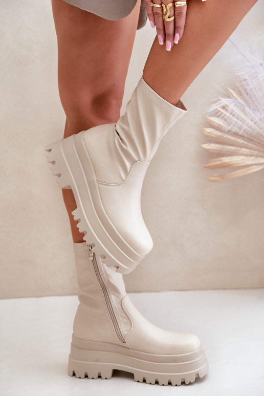 Stiefel mit einer Plattform elfenbeinfarbe Florinara