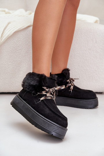 Faible Bottes de neige Féminin avec une plateforme avec un manteau de fourrure couleur noire Neathren 2