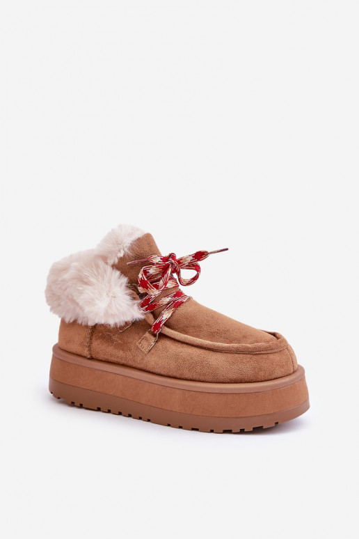 Faible Bottes de neige Féminin avec une plateforme avec un manteau de fourrure marron Neathren