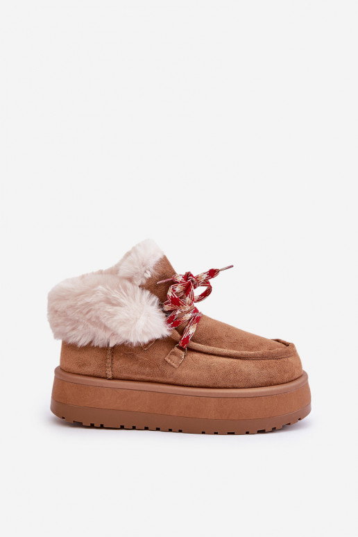 Faible Bottes de neige Féminin avec une plateforme avec un manteau de fourrure marron Neathren