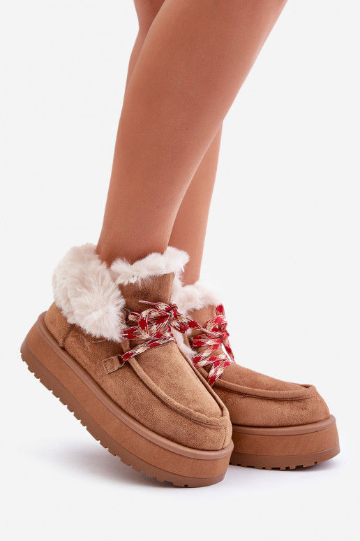 Faible Bottes de neige Féminin avec une plateforme avec un manteau de fourrure marron Neathren
