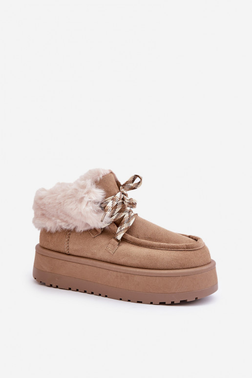 Laag SneeuIn laarzen Dames met platform met bont beige Neathren Laag SneeuIn laarzen Dames met platform met bont beige Neathren