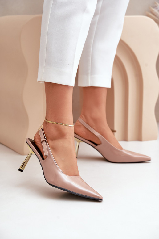 avec effet vernis chaussures à talons hauts avec un talon ouvert beige Filona avec effet vernis chaussures à talons hauts avec un talon ouvert beige Filona