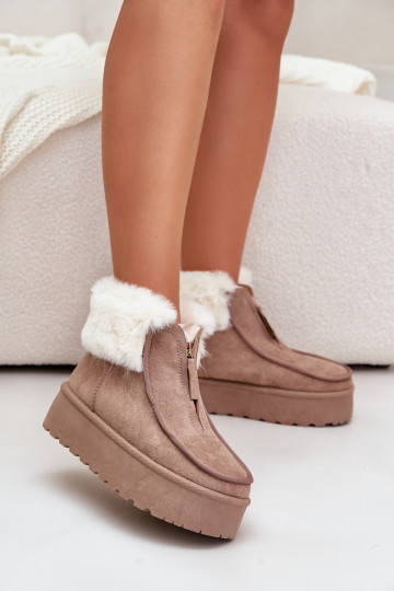 Bottes de neige Féminin avec une plateforme avec un manteau de fourrure et fermetures éclairiem beige Filiala 2