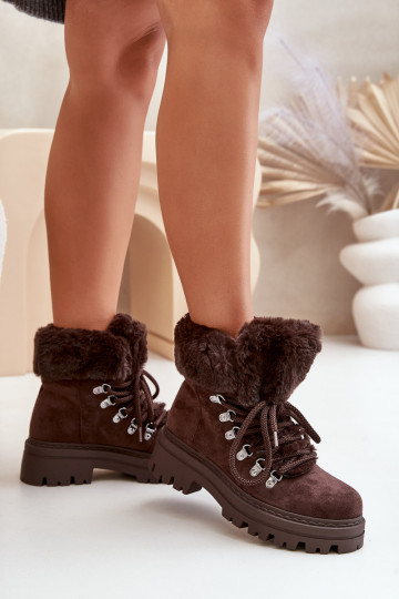 avec des lacets chaussures Féminin avec un manteau de fourrure marron foncé Vaminia