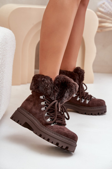 avec des lacets chaussures Féminin avec un manteau de fourrure marron foncé Vaminia 2