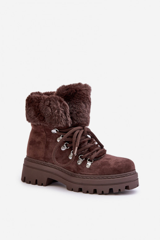 avec des lacets chaussures Féminin avec un manteau de fourrure marron foncé Vaminia