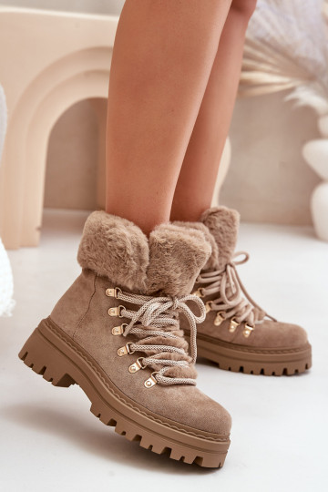 avec des lacets chaussures Féminin avec un manteau de fourrure beige Vaminia