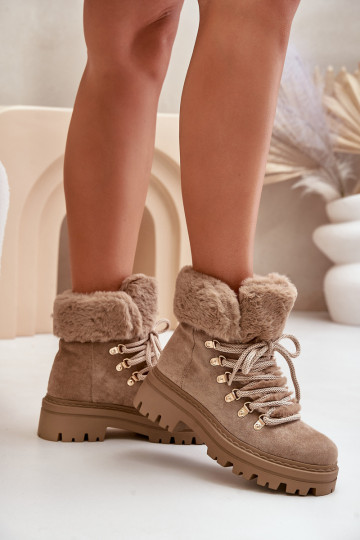avec des lacets chaussures Féminin avec un manteau de fourrure beige Vaminia 2