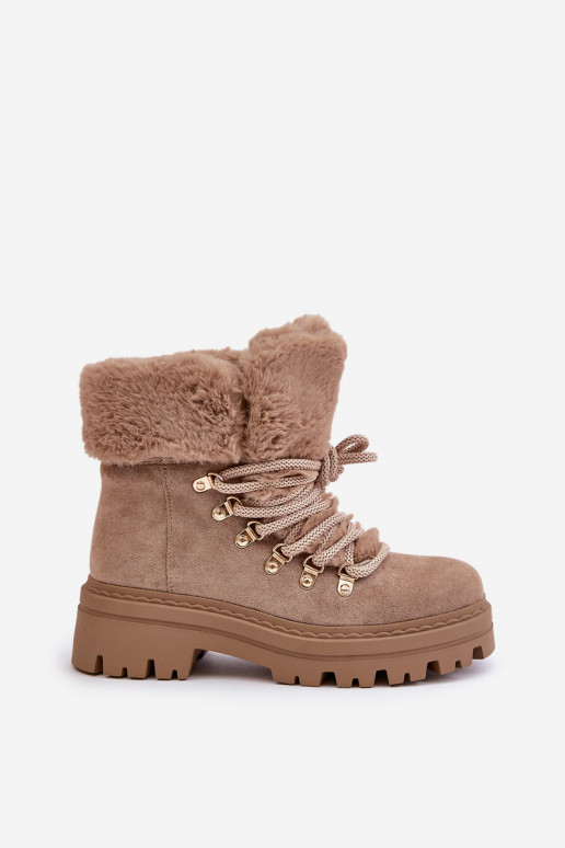 met veters schoenen Dames met bont beige Vaminia