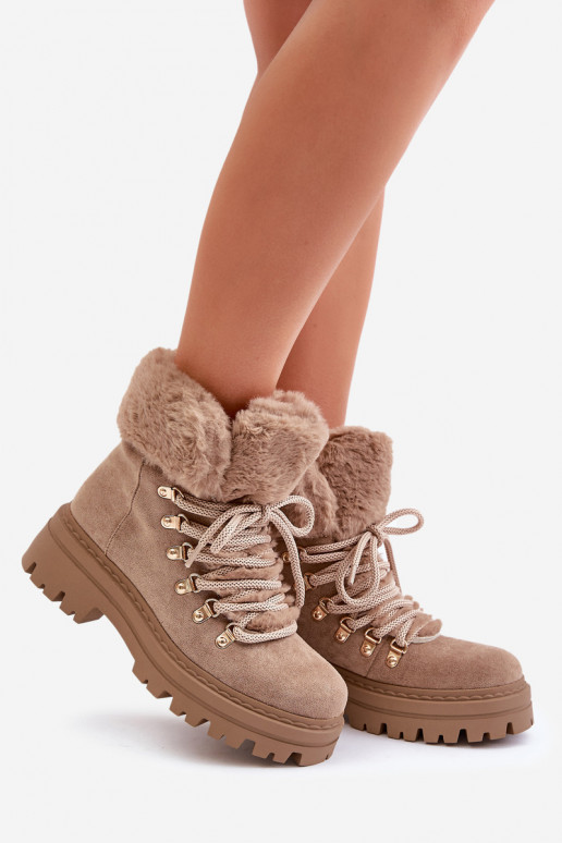 avec des lacets chaussures Féminin avec un manteau de fourrure beige Vaminia