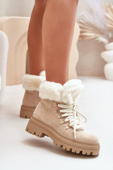 avec des lacets chaussures Féminin avec un manteau de fourrure couleur ivoire Vaminia 2