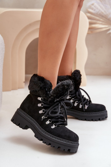 avec des lacets chaussures Féminin avec un manteau de fourrure couleur noire Vaminia 2