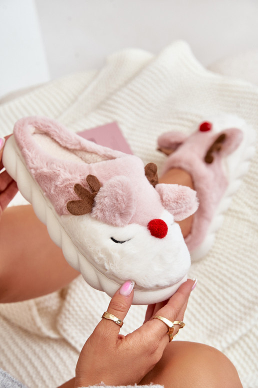 met bont Slippers Dames Met Thema Rendier roze INistira met bont Slippers Dames Met Thema Rendier roze INistira