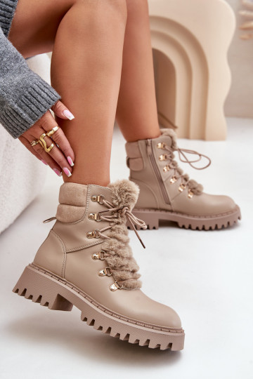 sich Zuarm laufen Stiefel Schuhe Zum Schloss aus Öko-Leder Beige INillatta