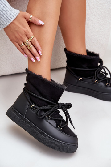 Bottes de neige Féminin avec une plateforme réchauffer avec de la fourrure à l intérieur couleur noire Aziara