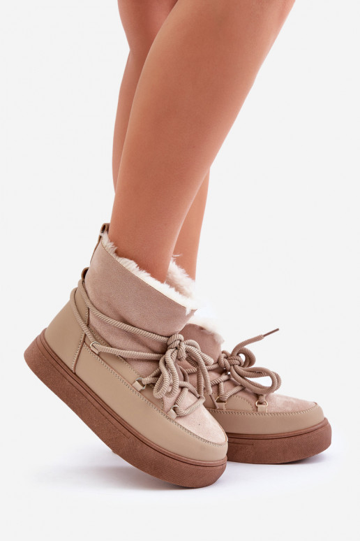 Schneestiefel Feminin mit einer Plattform sich Zuarm laufen mit Fell innen Beige Aziara Schneestiefel Feminin mit einer Plattform sich Zuarm laufen mit Fell innen Beige Aziara