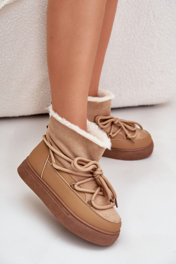 Bottes de neige Féminin avec une plateforme réchauffer avec de la fourrure à l intérieur marron Aziara 2