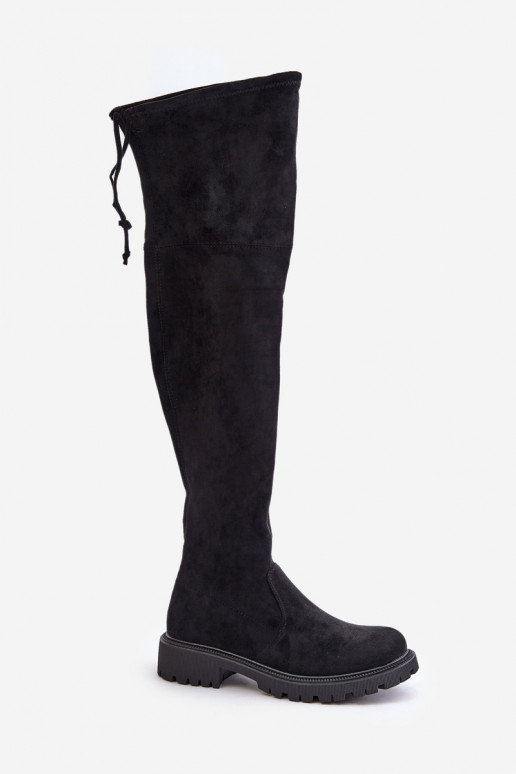 bottes au-dessus du genou avec des talons larges Z en daim écologiqueu couleur noire Arkelia bottes au-dessus du genou avec des talons larges Z en daim écologiqueu couleur noire Arkelia
