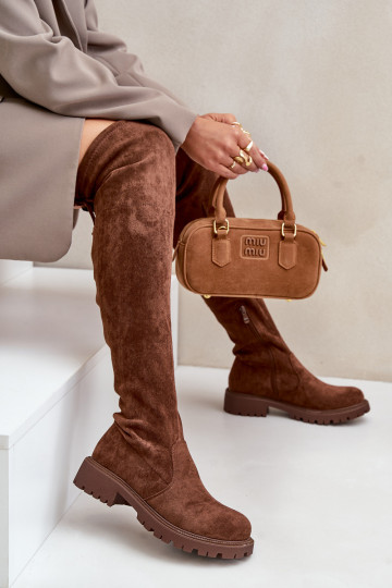 bottes au-dessus du genou avec des talons larges Z en daim écologiqueu marron Arkelia