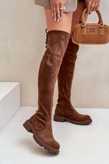 bottes au-dessus du genou avec des talons larges Z en daim écologiqueu marron Arkelia 2