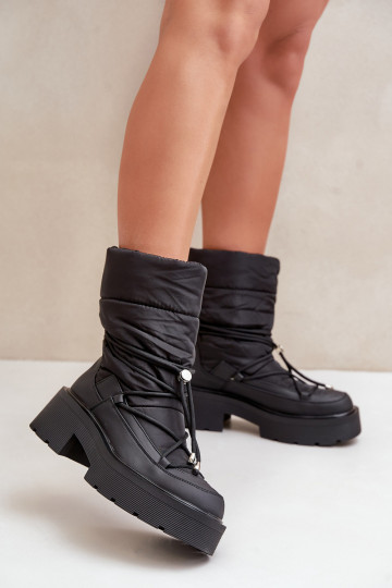 Bottes de neige Féminin avec une plateforme Et des talons plats couleur noire Seandriel 2