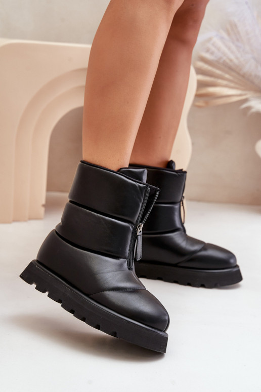Bottes de neige avec une plateforme avec fermetures éclair Eko Peau couleur noire Resisia