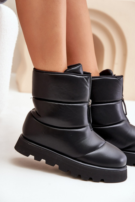 Bottes de neige avec une plateforme avec fermetures éclair Eko Peau couleur noire Resisia
