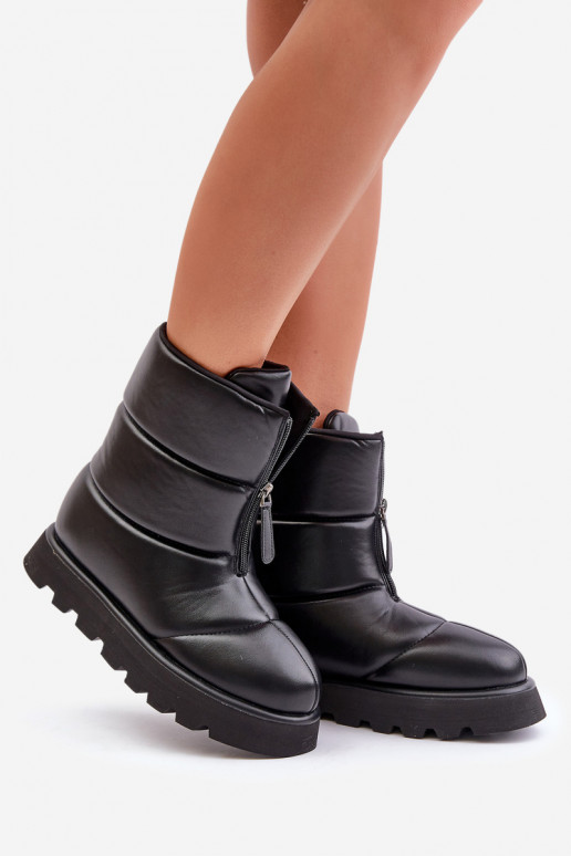 Bottes de neige avec une plateforme avec fermetures éclair Eko Peau couleur noire Resisia