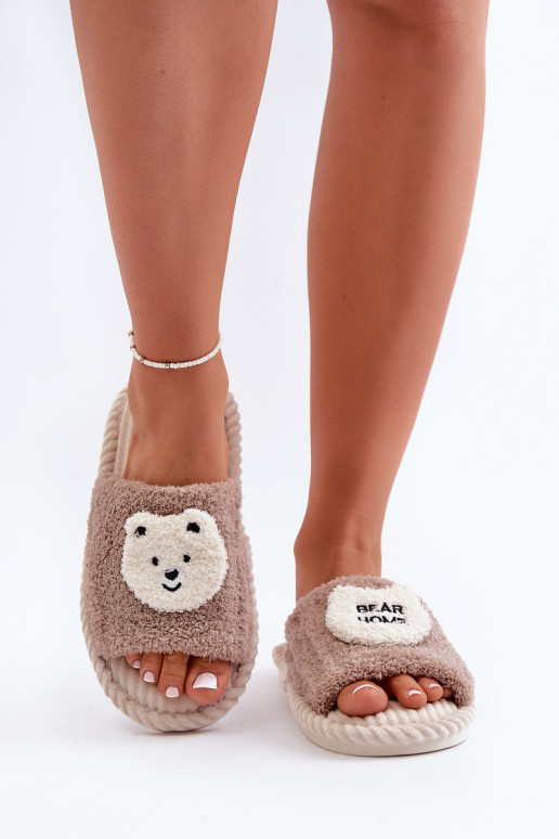 Chaussons pour femmes avec ours en peluche en marron Lavetire