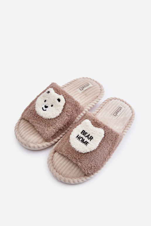Chaussons pour femmes avec ours en peluche en marron Lavetire