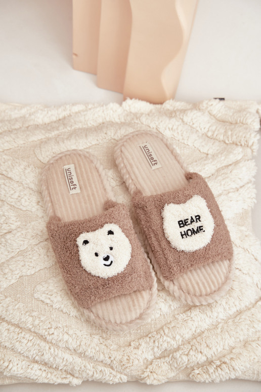 Chaussons pour femmes avec ours en peluche en marron Lavetire