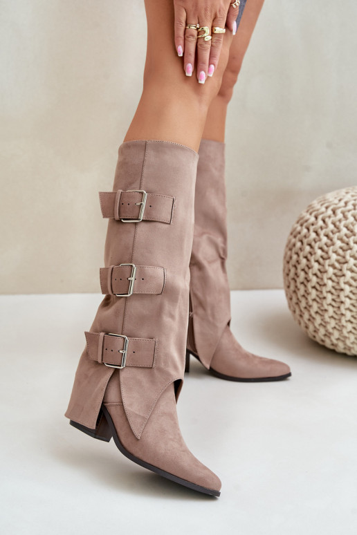 Stiefel mit Absätzen Z INyZuiniętą CholeZuką I mit Schnallenmi Beige Vamissa